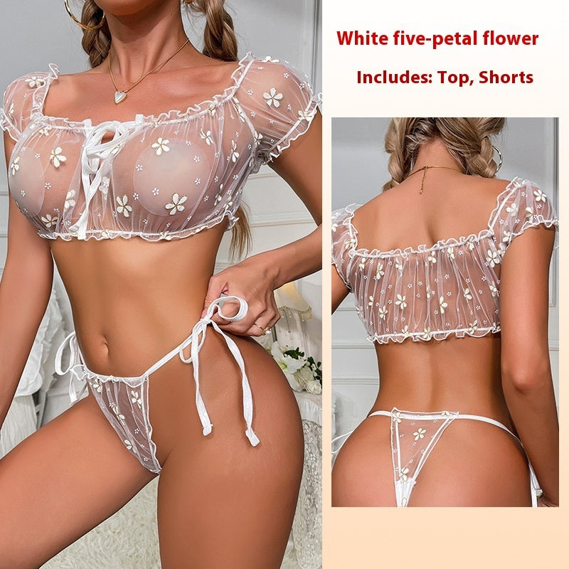 Ensemble Lingerie en Maille Fleurie – Bandeau & Culotte Assortis